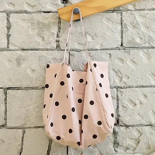 Polka Dot Canvas Tote Bag with Large Capacity and Casual Style